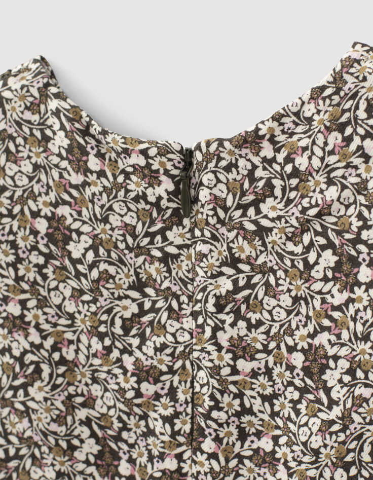 Vestido caqui oscuro estampado floral bebé niña-5