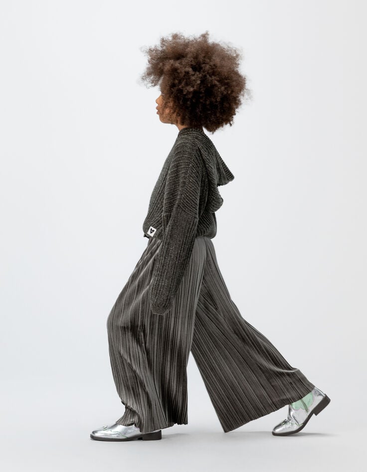 Pantalon large kaki panne de velours plissée fille-3 Pantalon large kaki panne de velours plissée fille-3