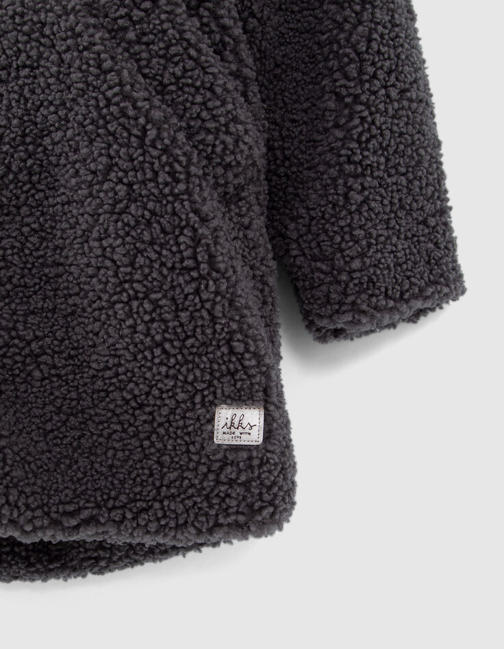 Manteau gris en Sherpa capuche bi-matière fille-5