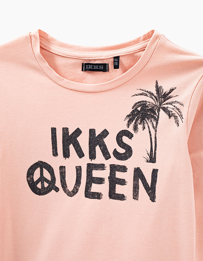 Girls' powder pink glittery slogan T-shirt - IKKS