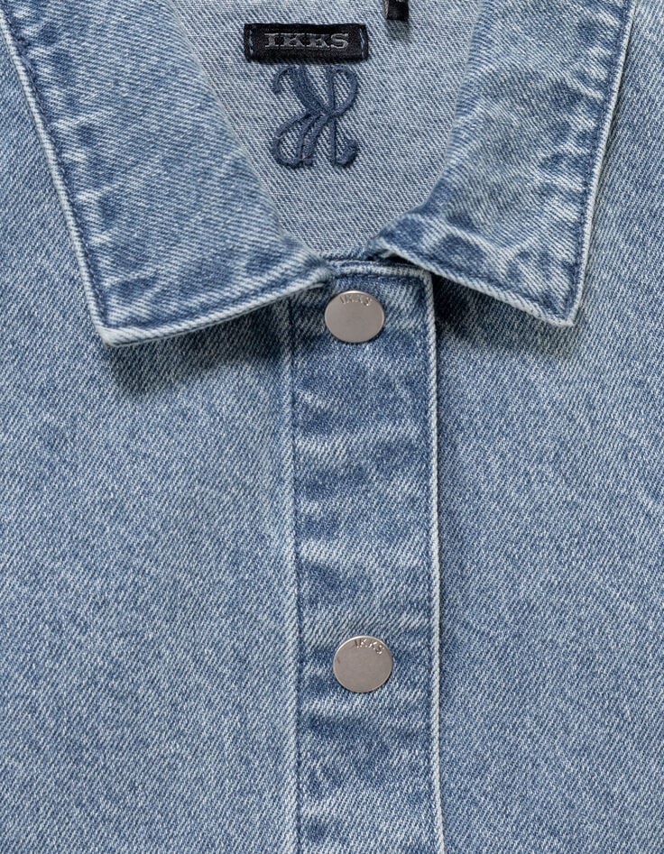 Veste sans manches en jean bleu fille-5 Veste sans manches en jean bleu fille-5