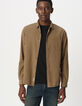 Men’s beige organic cotton needlecord regular shirt-1