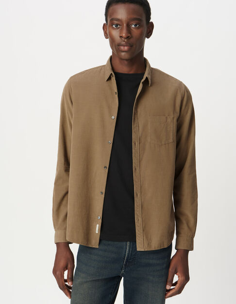 Chemise regular beige coton bio velours milleraies Homme - IKKS