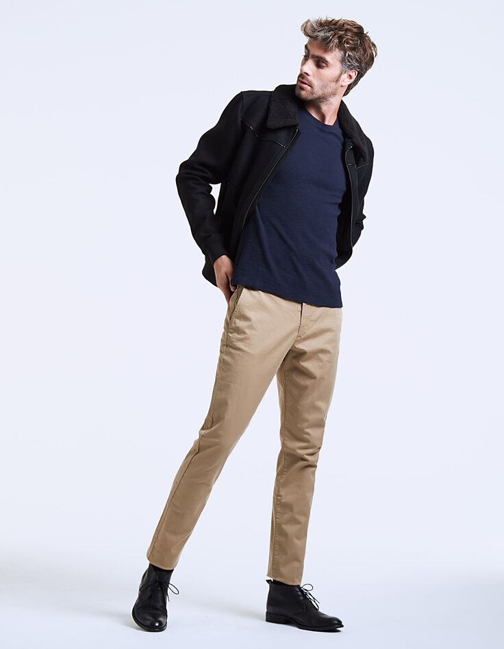 Tee-shirt marine maille waffle homme -6