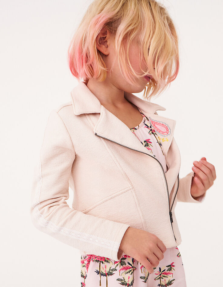 Girls' light beige biker-style cardigan-1