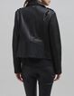 Veste cuir noir esprit motard broderie perle éclair Femme-3
