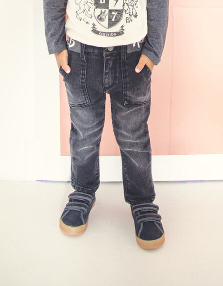 Black Used Jeans mit Schriftzug für Babyjungen 