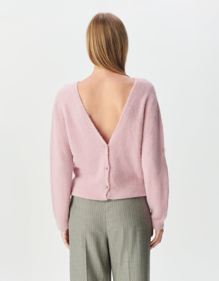 Cardigan rose tricot réversible devant/dos Femme-3