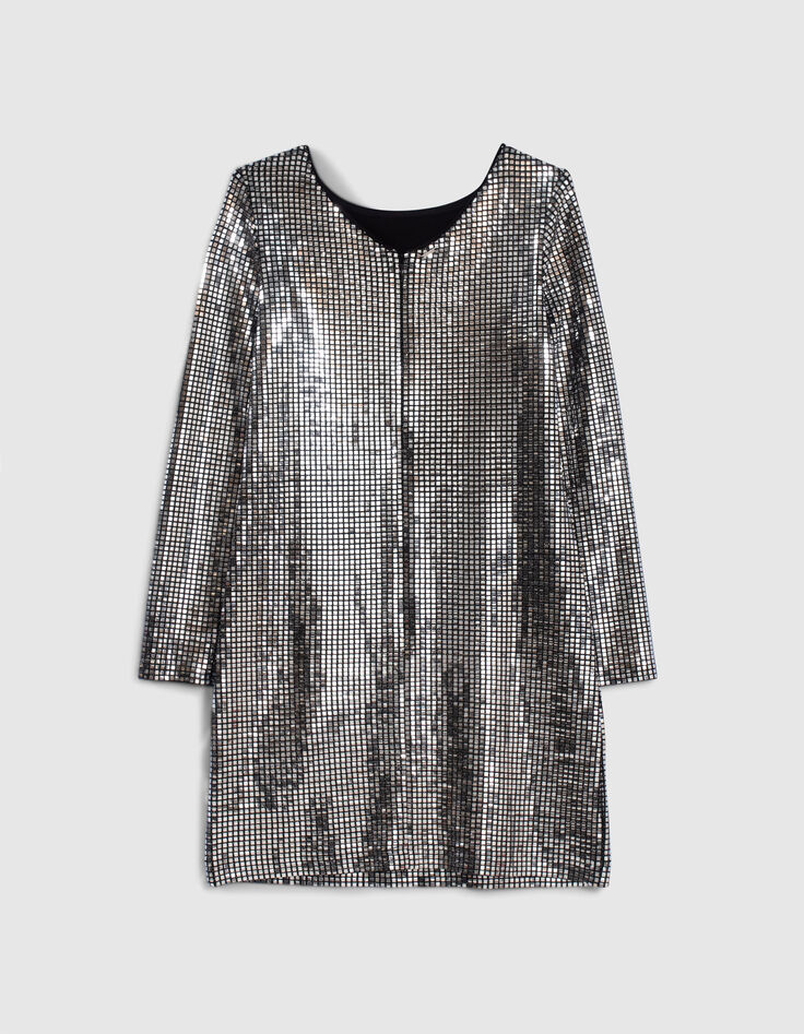 Silbergraues Mädchenkleid mit quadratischen Pailletten-3 Silbergraues Mädchenkleid mit quadratischen Pailletten-3