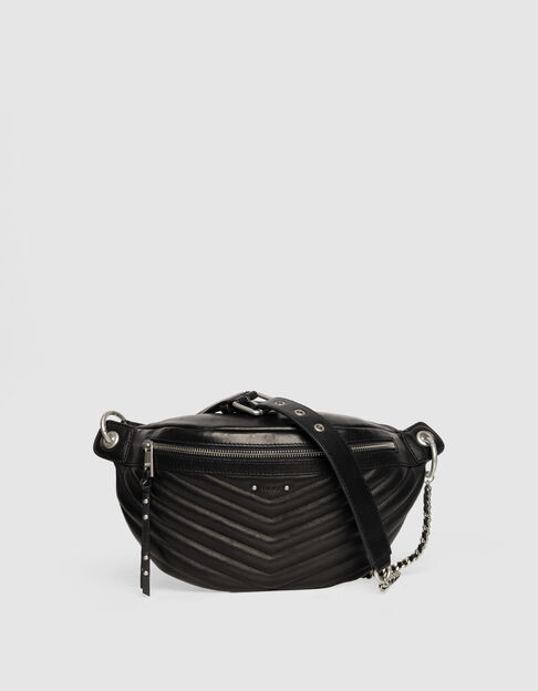 Damenbauchtasche 1440, schwarz, Leder, gesteppt - IKKS