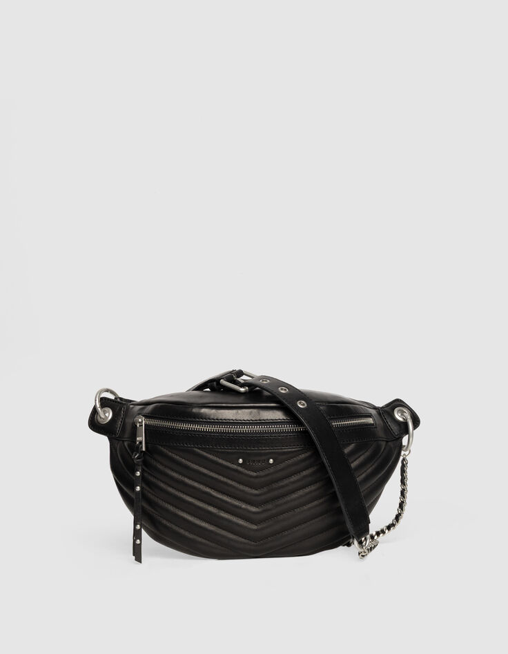 Damenbauchtasche 1440, schwarz, Leder, gesteppt-1