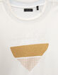 Cremeweißes Mädchen-T-Shirt mit goldfarbener Herzstickerei-3