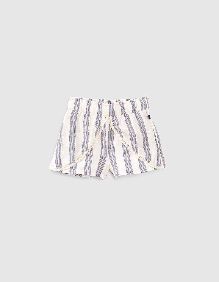 Cremeweiße Shorts mit blauen Streifen für Babymädchen-1