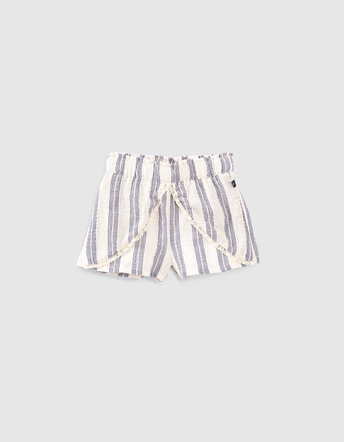 Baby girls’ ecru shorts with blue stripes - IKKS