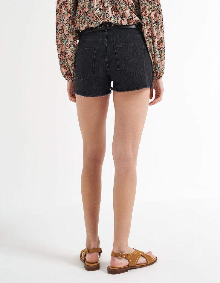 Schwarze Jeansshorts mit Fransen I.Code-3 Schwarze Jeansshorts mit Fransen I.Code-3
