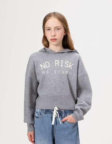 Grauer Mädchenstrickpullover mit Kapuze - IKKS