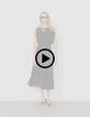 Women's long black pleated dress with lace bands-6