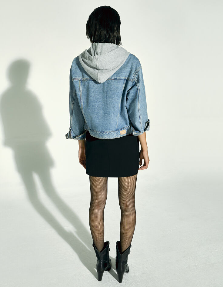 Blouson court en denim loose à capuche femme-3