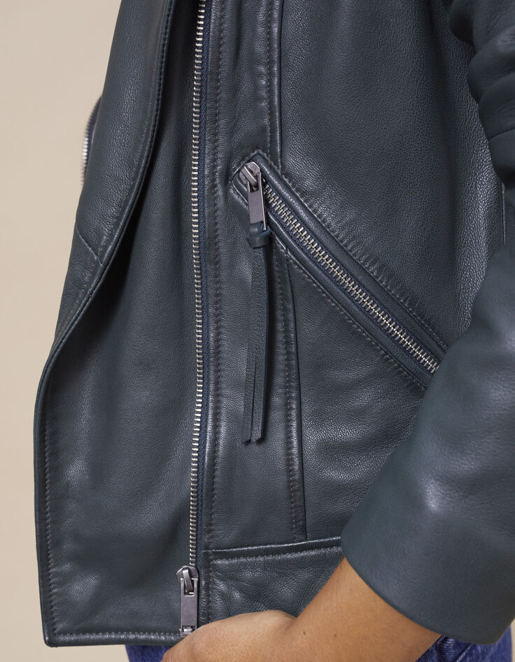 Babery Green Bikerlederjacke mit Flechtbänder I.Code-5