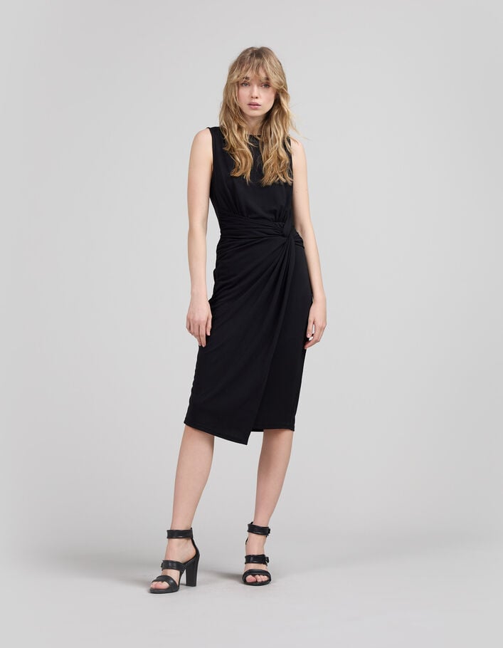 Women’s black recycled knit draped wrap dress - IKKS