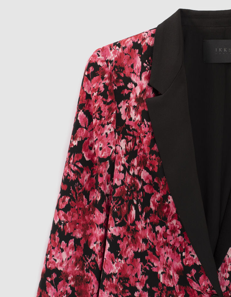 Damenchiffonblazer mit rosa Blumenprint und Kragen-2