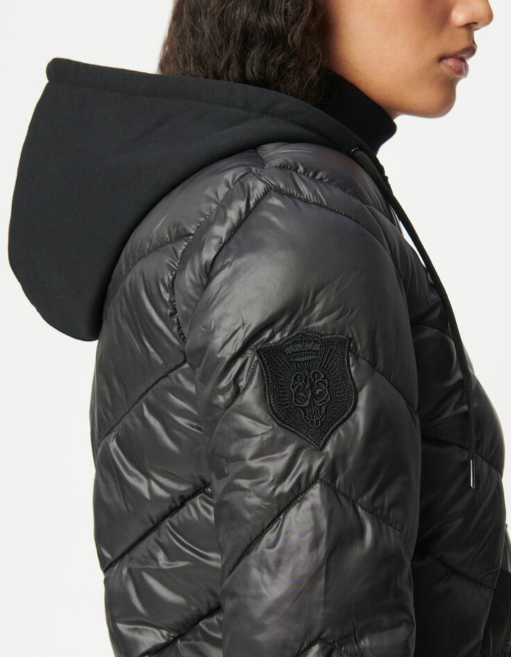 Women’s long light padded jacket+sweatshirt fabric hood-4