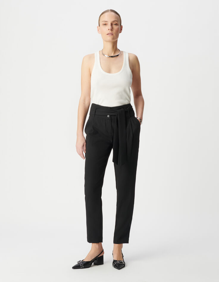 Women’s high-waisted black crêpe trousers-1
