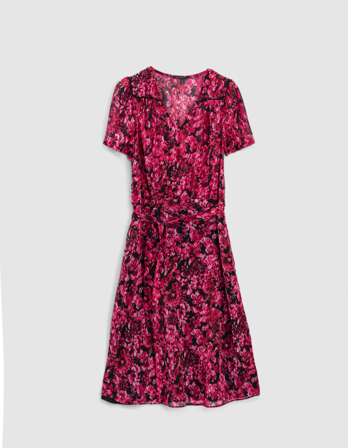Midi-jurk in gerecycleerde voile roze bloemenprint dames - IKKS