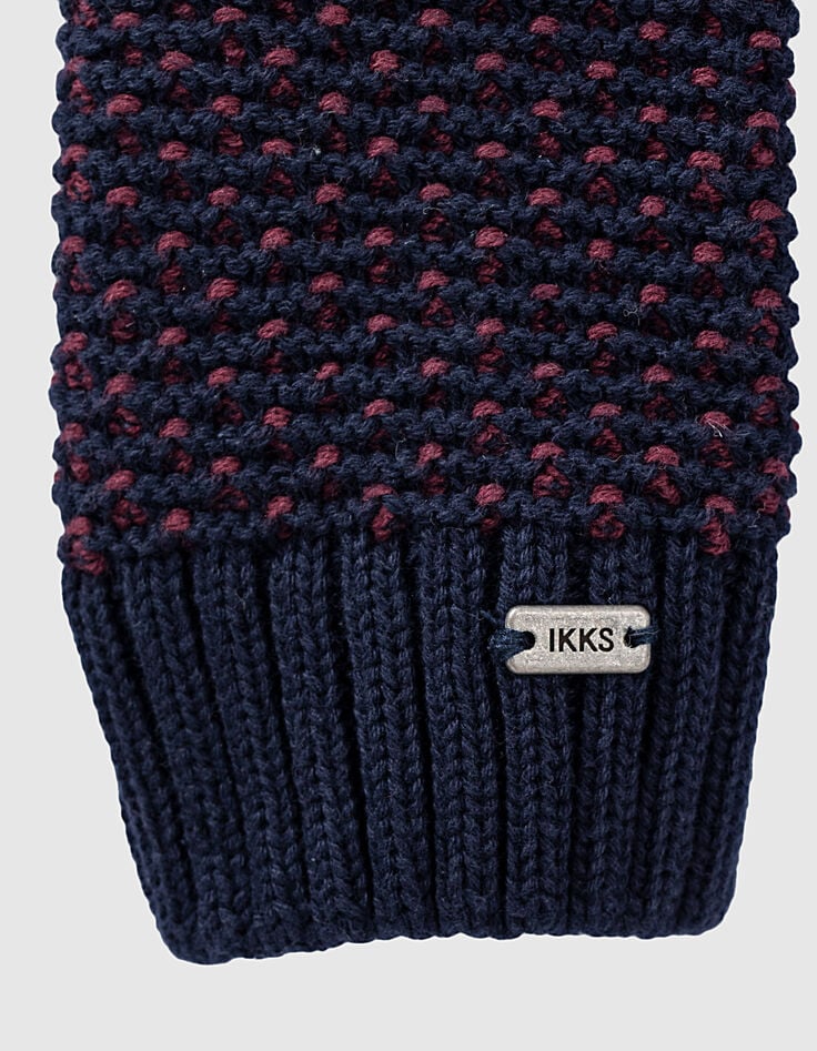 Gants navy et rouge tricot points fantaisie garçon -2 Gants navy et rouge tricot points fantaisie garçon -2