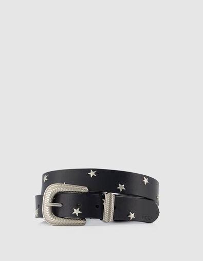 Cintur&oacute;n de mujer de cuero negro con remaches en forma de estrella - IKKS
