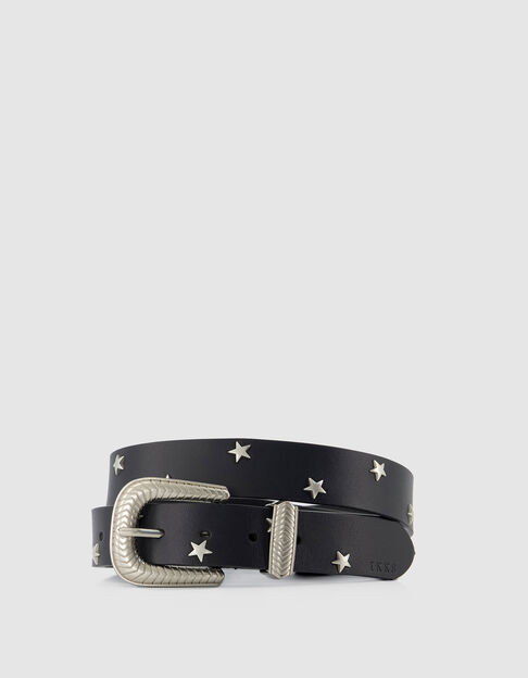 Cintur&oacute;n de mujer de cuero negro con remaches en forma de estrella - IKKS