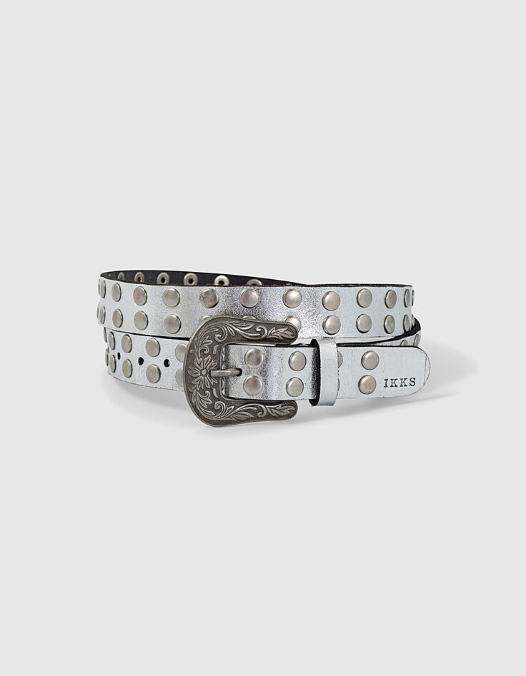Ceinture jean cuir argent boucle western clous bijoux femme-1