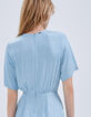 Women’s blue decorative graphic motif jacquard dress-5