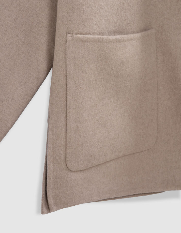 Damen ecrufarbener Mantel mit doppeltem Fransenschal-5