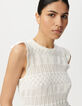 Witte korte mouwloze trui fantasietricot Dames-4