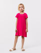 Vestido rosa vivo tejido gofrado plumetis niña-2