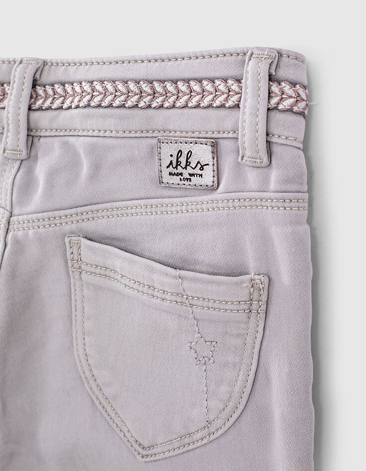 Mädchen-Skinny-Jeans in Light Grey mit Borte an der Taille-7