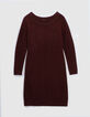 Robe tricot bordeau en maille mousseuse détails bijoux encolure femme-1