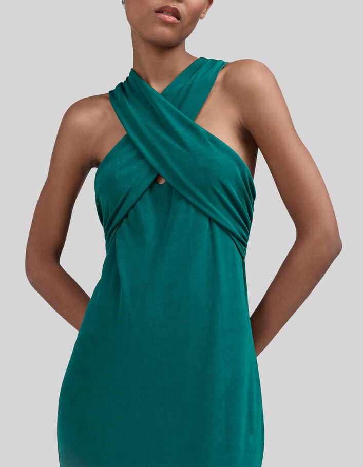 Robe midi émeraude croisée Femme