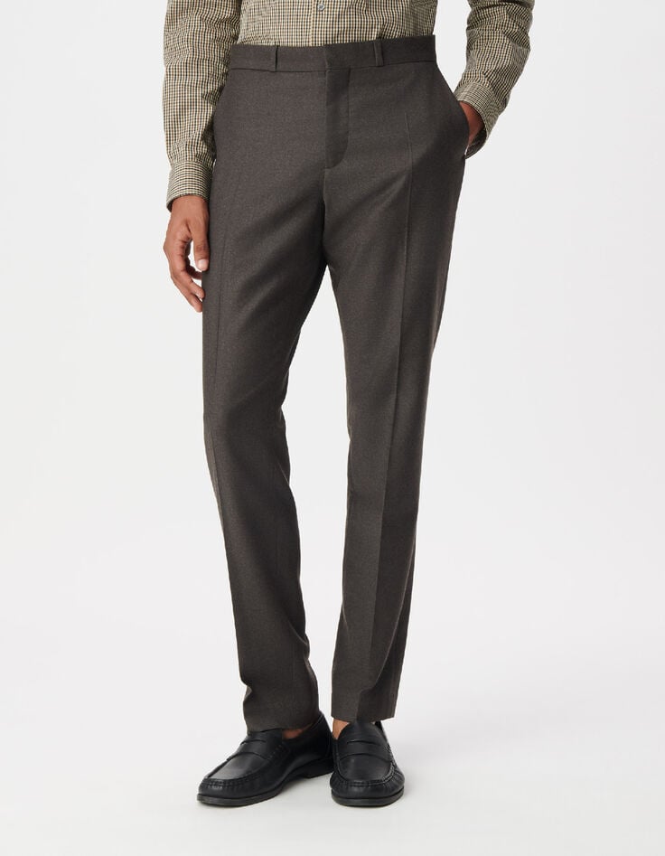 Pantalon de costume marron flanelle 100% laine Homme-2