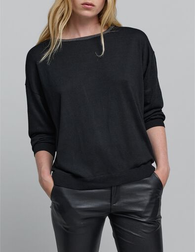 Women's black knit jewel neck sweater - IKKS