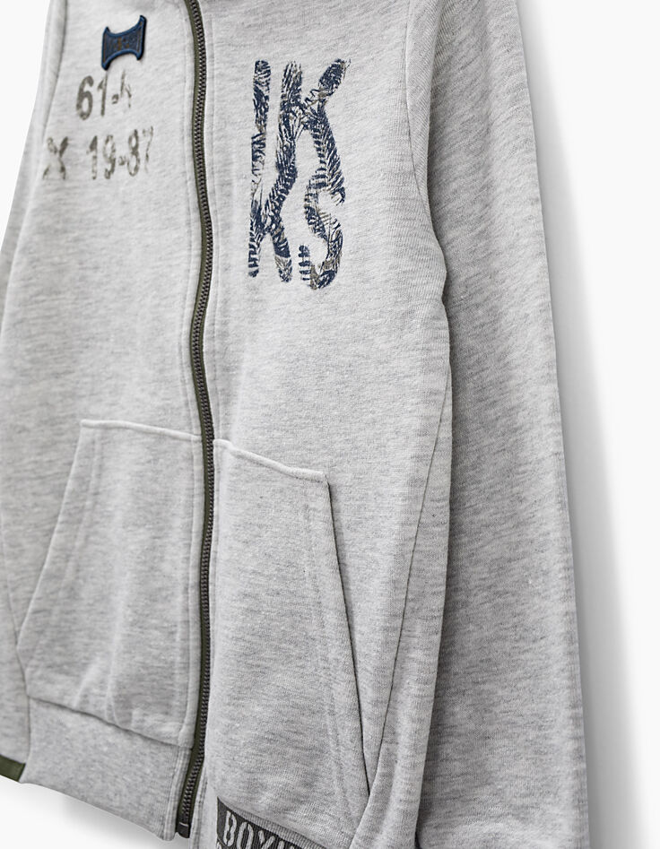 Sweat mastic chiné avec print et badge garçon -6