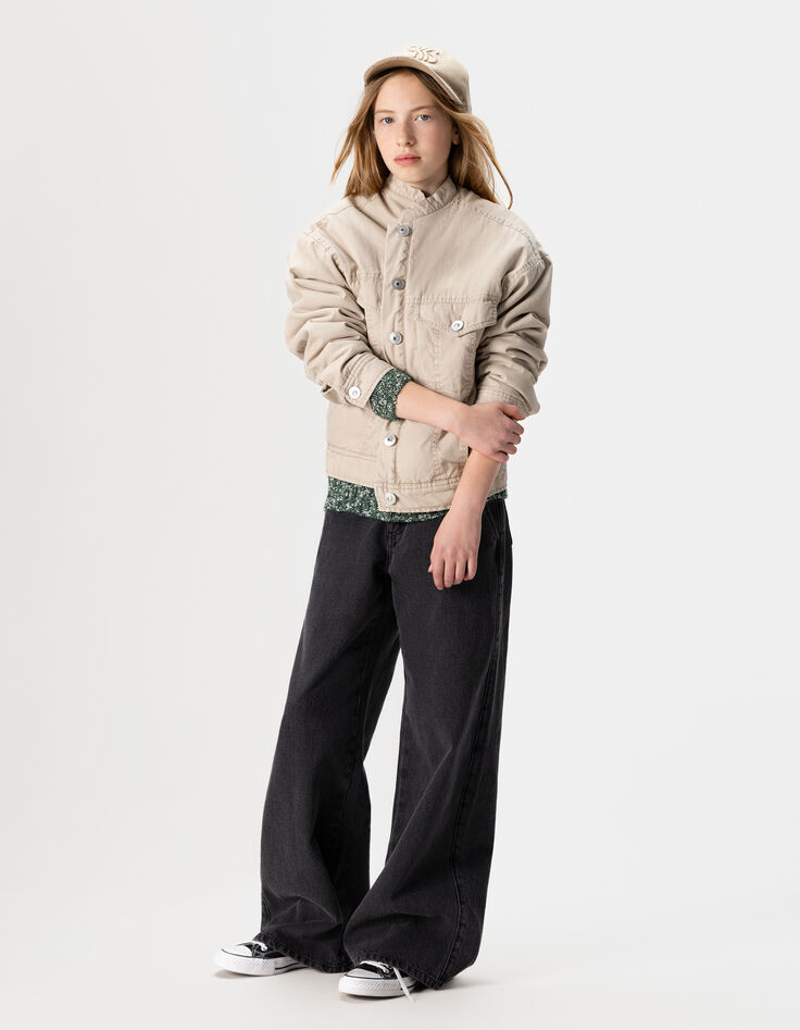 Beige Mädchenjacke aus gefüttertem Stoff-8
