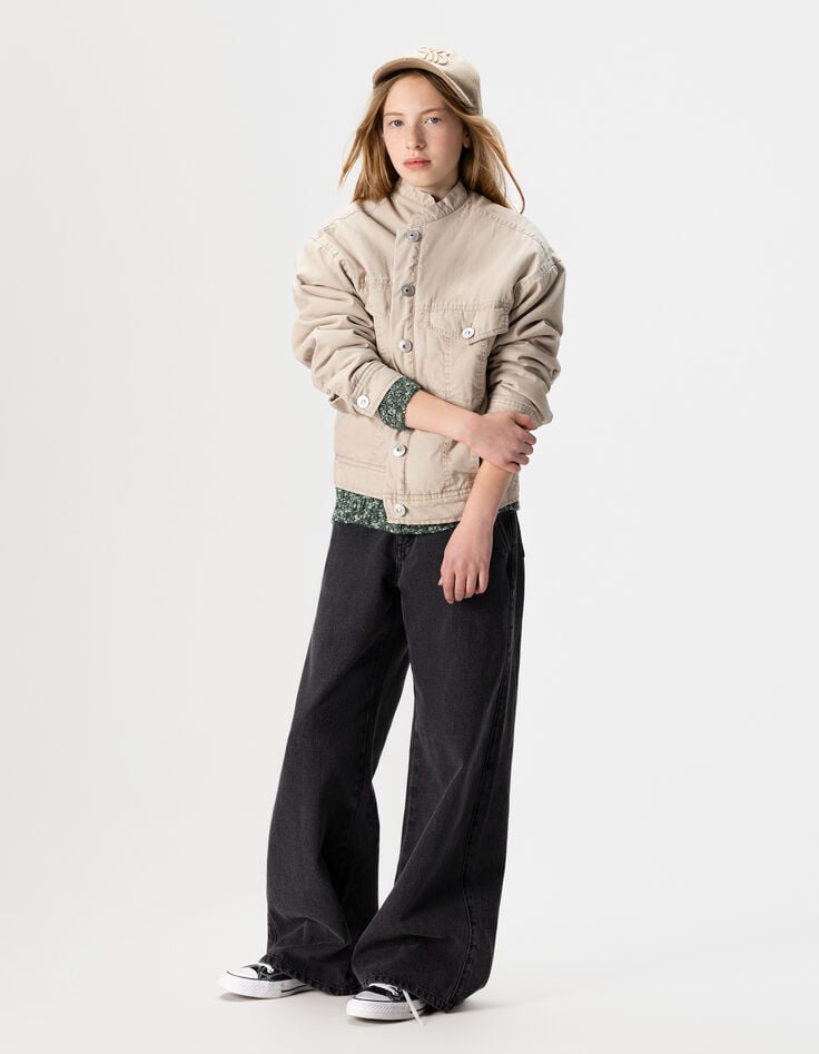 Beige Mädchenjacke aus gefüttertem Stoff-8 Beige Mädchenjacke aus gefüttertem Stoff-8