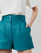 Short taille haute en cuir certifié bleu émeraude femme-4