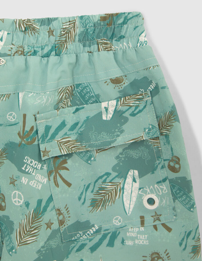 Boys’ green surf-rock print swimming shorts - IKKS