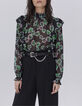 Zwarte blouse maxi bloemenprint volants Dames-1