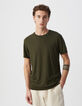 Men’s khaki cotton modal crew neck T-shirt-1