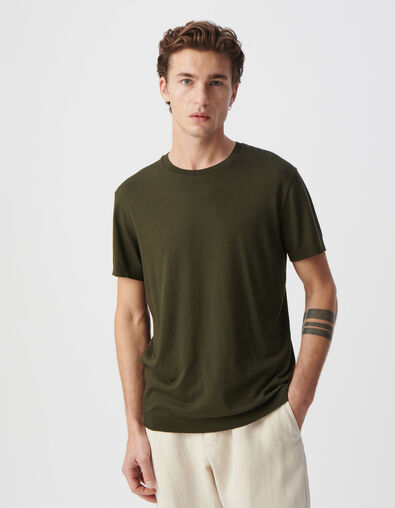 Men’s khaki cotton modal crew neck T-shirt - IKKS