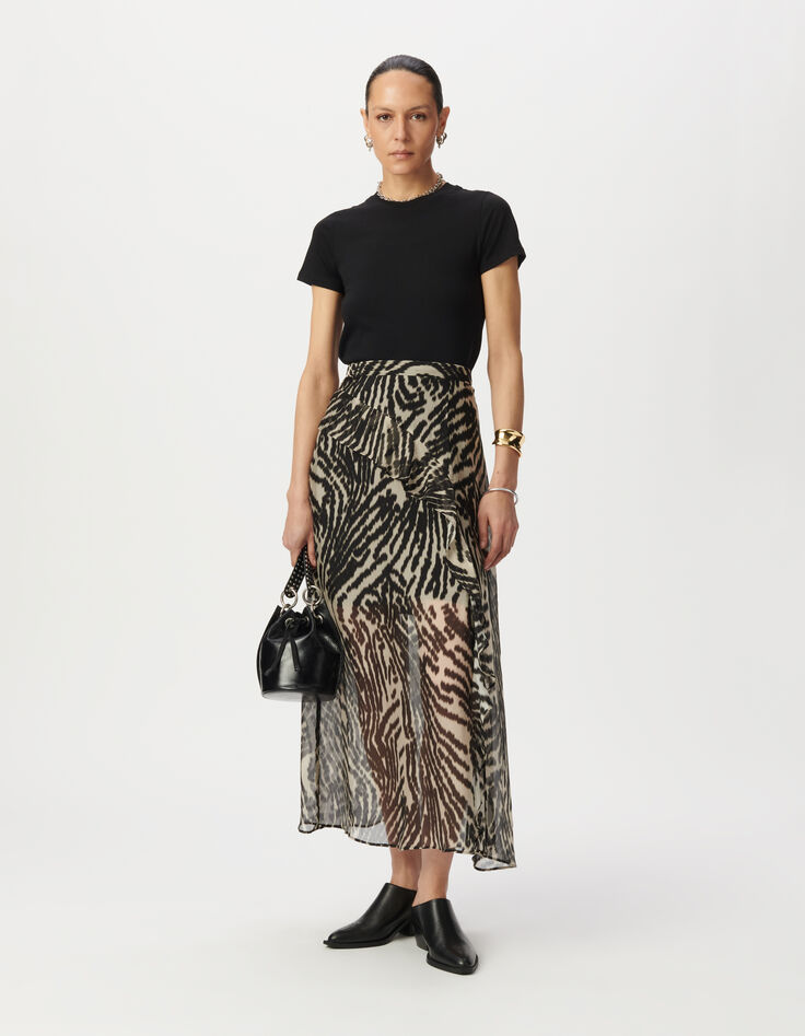 Women’s black ruffled long skirt with zebra print-1